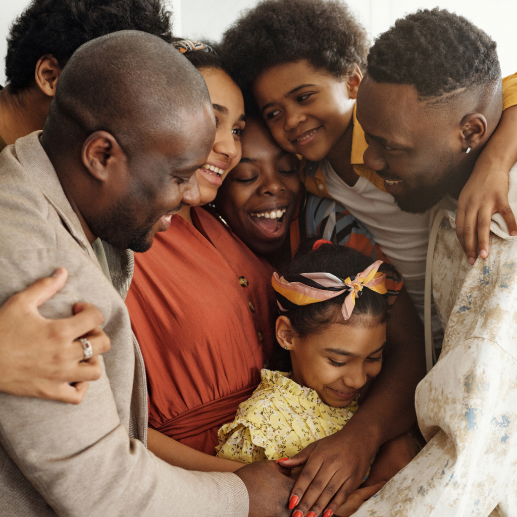 A family hugging each other.